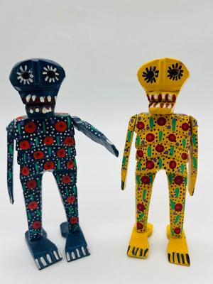 Wooden Folk Art Day Of The Dead Wooden Figurines