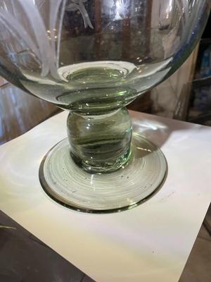 Vintage Exquisite Large Engraved Etched Glass Hand Blown Trifle Footed Bowl or Candle Holder 12.25" Tall in VG Preowned Condition.