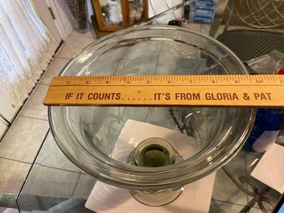 Vintage Exquisite Large Engraved Etched Glass Hand Blown Trifle Footed Bowl or Candle Holder 12.25" Tall in VG Preowned Condition.