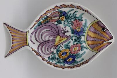 Hand Painted Ceramic Fish Plate, Marked Skyros & Signed