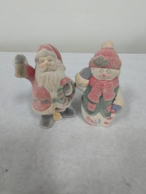 Vintage Flocked Santa & Snowman Figures