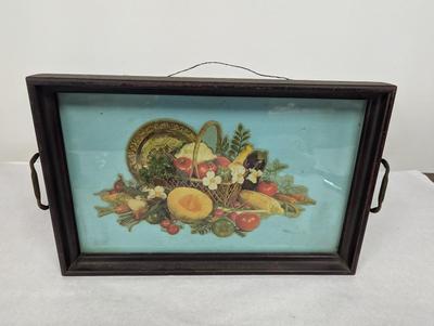 Vintage Art Deco Glass & Wooden Tray