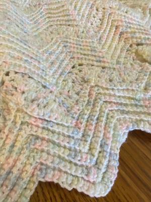 Scalloped Pastel Crocheted Baby Blanket Afghan | Lot Two