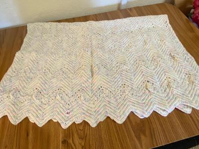 Scalloped Pastel Crocheted Baby Blanket Afghan | Lot Two