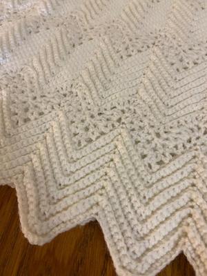Scalloped White Crocheted Baby Blanket Afghan | Lot One