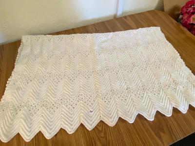 Scalloped White Crocheted Baby Blanket Afghan | Lot One