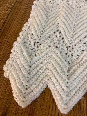 Scalloped White Crocheted Baby Blanket Afghan | Lot One