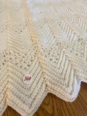 Scalloped White Crocheted Baby Blanket Afghan | Lot One