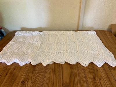 Scalloped White Crocheted Baby Blanket Afghan | Lot Two