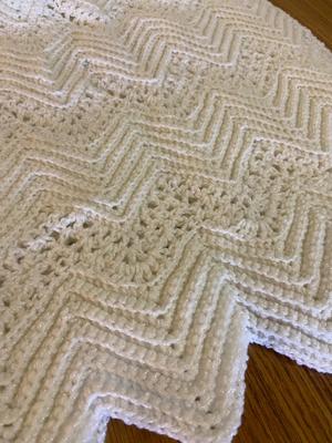 Scalloped White Crocheted Baby Blanket Afghan | Lot Two