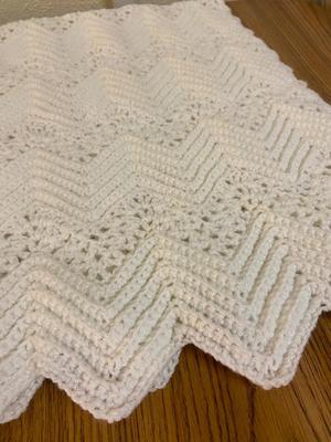 Scalloped White Crocheted Baby Blanket Afghan | Lot Three