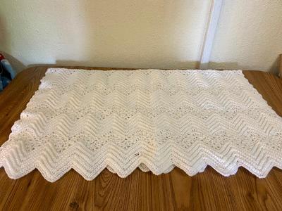 Scalloped White Crocheted Baby Blanket Afghan | Lot Three