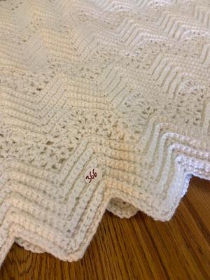 Scalloped White Crocheted Baby Blanket Afghan | Lot Three