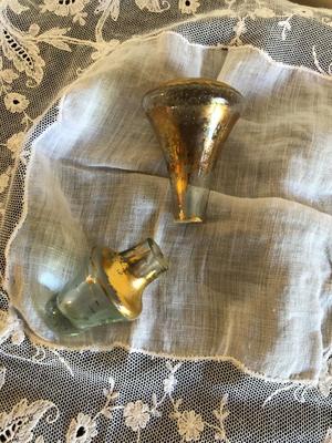 Vintage Murano Red and Gold Leaf Glass Decanter, Vase, and Shot Glasses