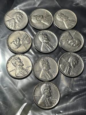 (10)-1943-P Circulated/Reprocessed Steel/Zinc Wartime Issue Lincoln Cents as Pictured.
