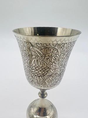 Pair World Gift ZY India Silver Plated Etched Brass Goblets