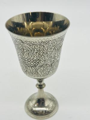 Pair World Gift ZY India Silver Plated Etched Brass Goblets