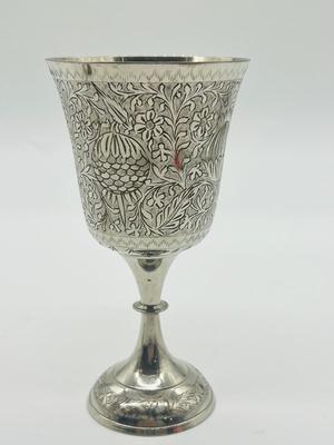 Pair World Gift ZY India Silver Plated Etched Brass Goblets