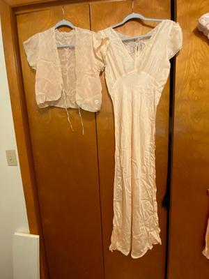 Vintage Peach/Light Pink Slip Nightgown with Lace and Cover