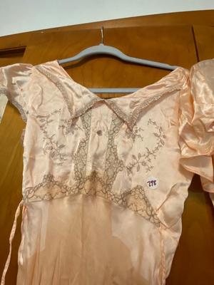 Vintage Light Pink Slip Nightgown with Lace, Embroidery, and Cover