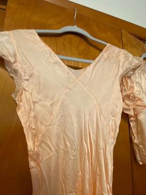 Vintage Light Pink Slip Nightgown with Lace, Embroidery, and Cover