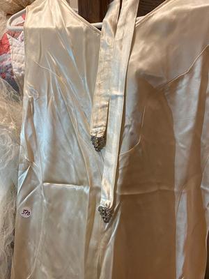 Vintage Wedding Gown, Beaded Veil, Gloves, and Stockings