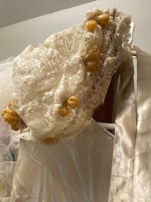 Vintage Wedding Gown, Beaded Veil, Gloves, and Stockings