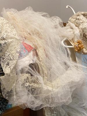 Vintage Wedding Gown, Beaded Veil, Gloves, and Stockings