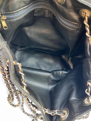 Chanel Black Leather Vintage Quilted Draw Chain Bag