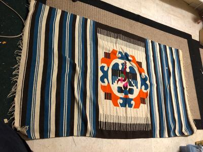 Vintage Blue Mexican Blanket/Rug