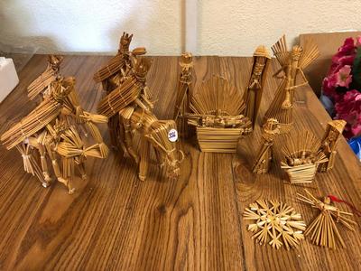 Handwoven Straw Folk Art Nativity Display