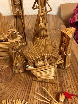 Handwoven Straw Folk Art Nativity Display