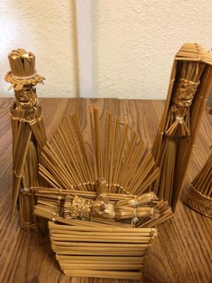 Handwoven Straw Folk Art Nativity Display