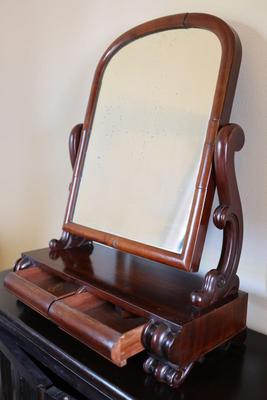 Antique Wood Shaving Vanity Mirror with Two Drawers