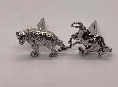 Sterling Silver Cuff Links - Bear & Bull Wall Street Icons