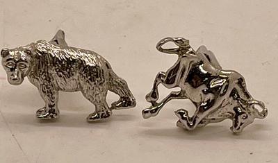 Sterling Silver Cuff Links - Bear & Bull Wall Street Icons