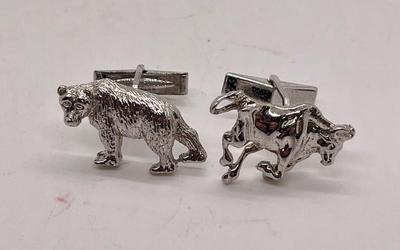 Sterling Silver Cuff Links - Bear & Bull Wall Street Icons