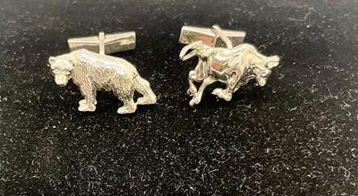 Sterling Silver Cuff Links - Bear & Bull Wall Street Icons