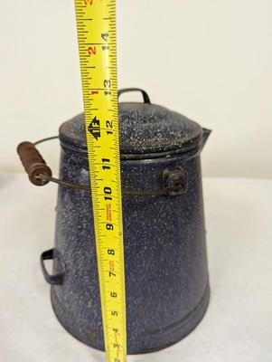 Vintage Blue Enamel Coffee Pot With White Speckles