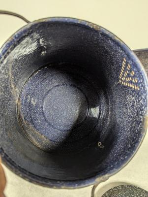 Vintage Blue Enamel Coffee Pot With White Speckles