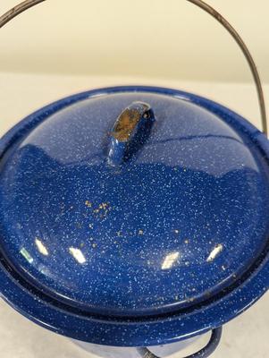 Vintage Blue Speckled Enamelware Cookware