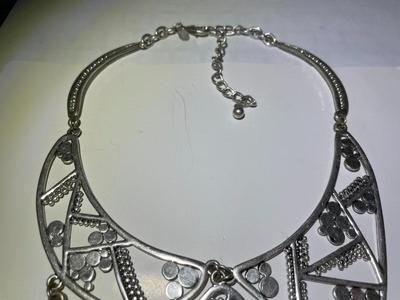 Vintage Preowned Chico's White Metal Adjustable Cleopatra Style Fashion Necklace in VG Preowned Condition as Pictured.