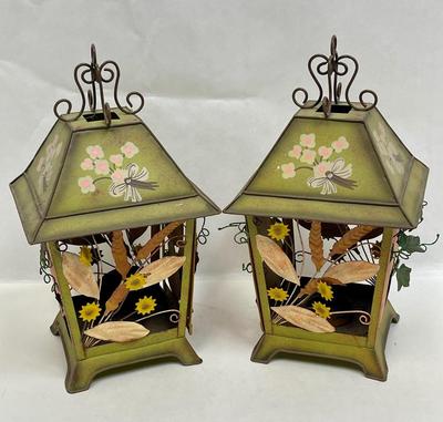 Pair of Painted Sheet Metal Candle Lanterns