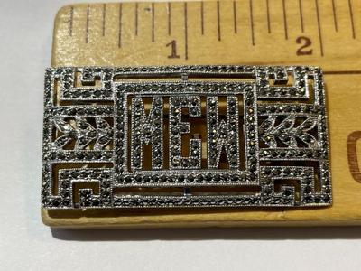 Sterling Silver Antique Art Deco Marcasite Monogram Pin/Brooch 1920's MEW Initials in Good Preowned Condition.