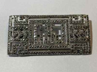 Sterling Silver Antique Art Deco Marcasite Monogram Pin/Brooch 1920's CBJ Initials in Good Preowned Condition.