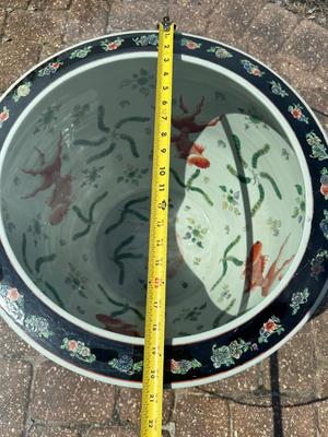 Chinese Glass Topped Fish Bowl Planter Table