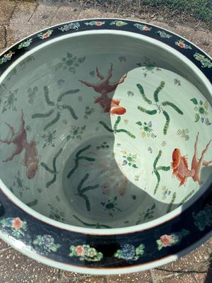 Chinese Glass Topped Fish Bowl Planter Table