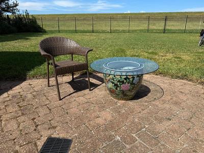 Chinese Glass Topped Fish Bowl Planter Table