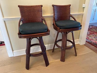 Alexander & Sheridan Woven Leather Back Swivel Barstools