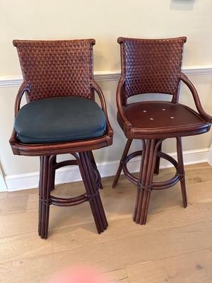 Alexander & Sheridan Woven Leather Back Swivel Barstools